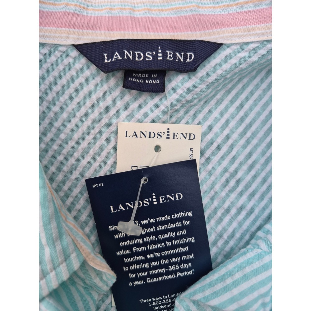 Lands End Womens 14P Blue White Seersucker Sleeveless Button Down nautical NWT - Picture 3 of 12